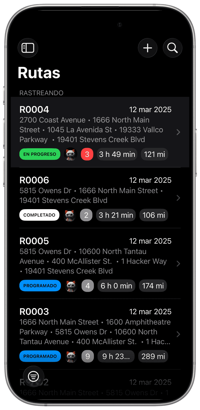 Rastrea rutas y conductores en tiempo real