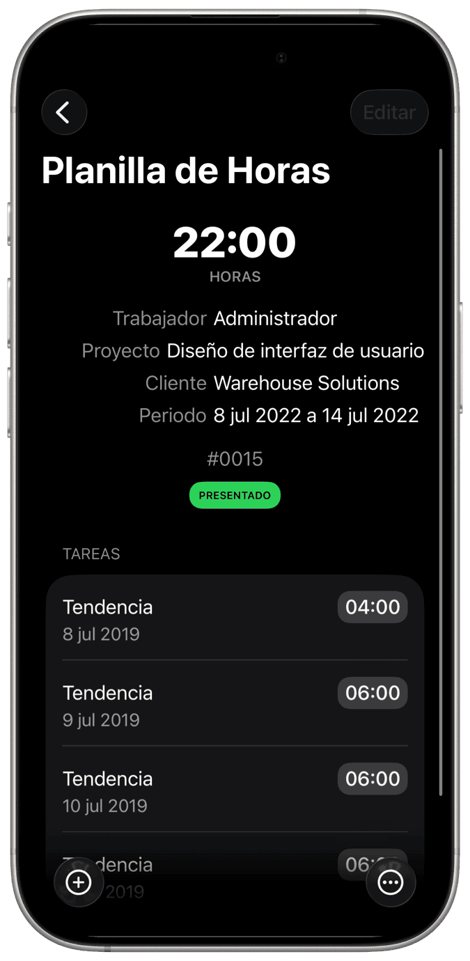 Ingreso de horas simplificada.