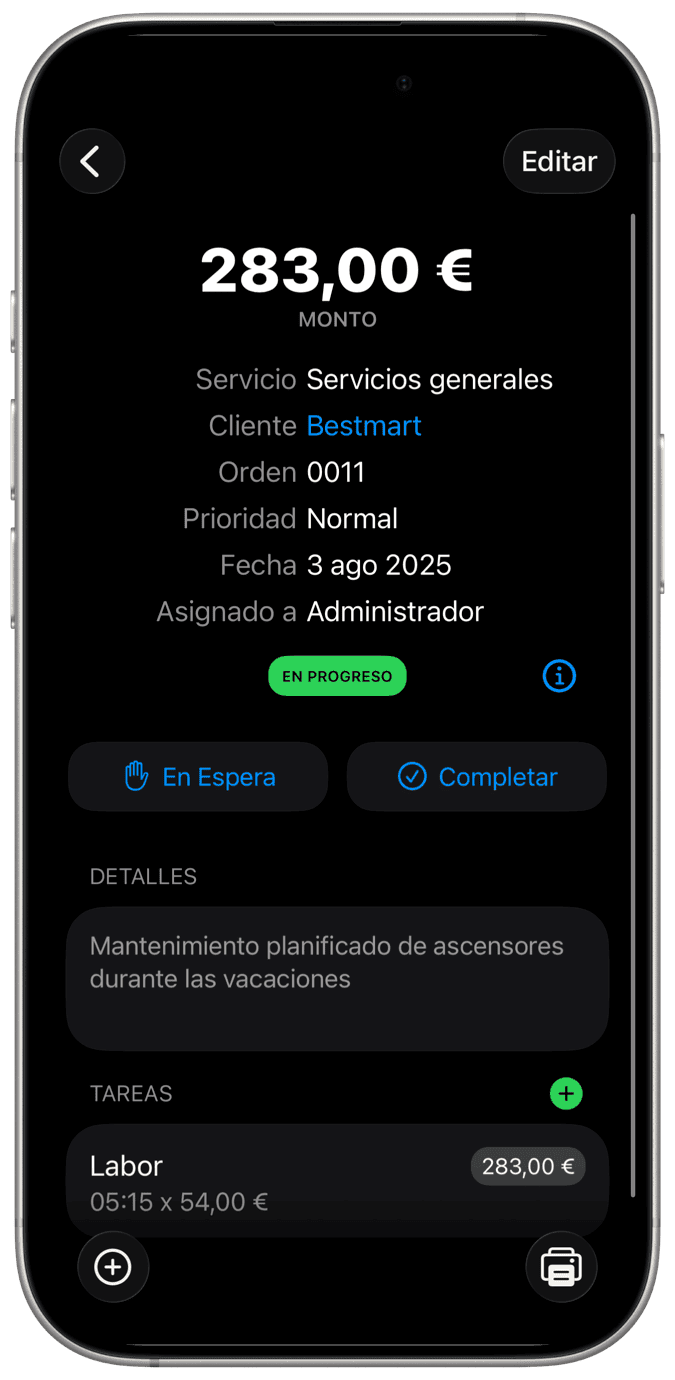 Gestión de órdenes de trabajo