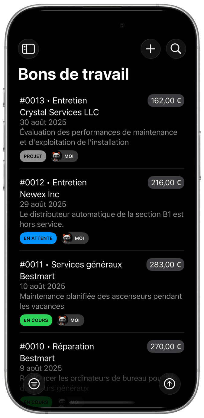 Le travail Gestion des commandes