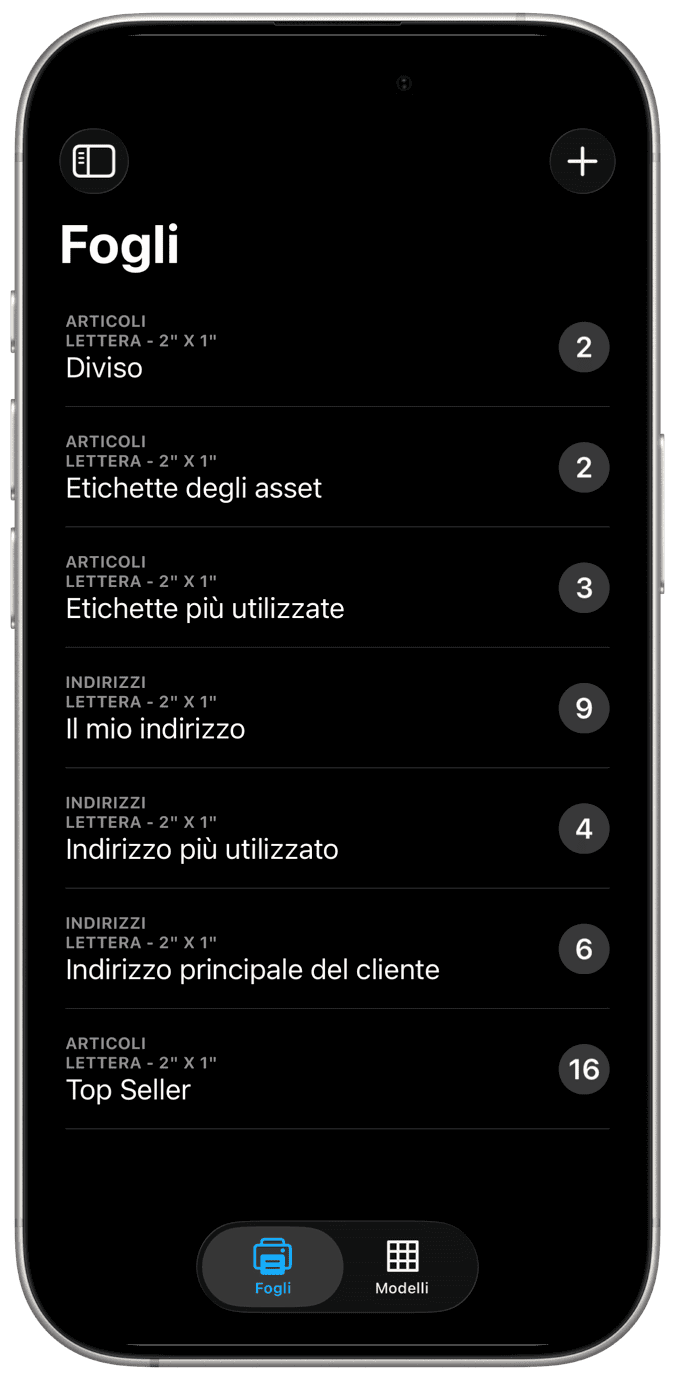 Etichette per indirizzi