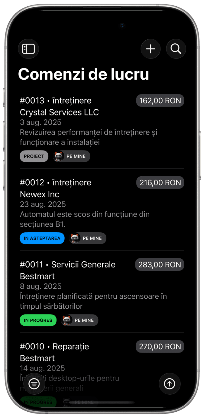 Managementul comenzilor de lucru